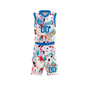 Custom Neon <b>Paint</b> Splatter Breathable Sleeveless Basketball Uniform Premium Sublimation 100% Polyester Sports Apparel - Product Image 1