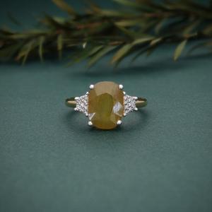 Anillo Clásico AMBER JEWELS Unisex de Oro Amarillo con Gema de Piedra Natural, Engaste de Garras, Estilo Compromiso, Certificado IGI, Bañado en Rodio - Product Image 3