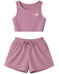 Conjunto de dos piezas para mujer: top corto acanalado y shorts con cordón, blanco puro con bordado floral, estilo casual, personalizable. - Product Image 1