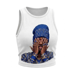 Women's High Quality Anti Peel Print Short Tank <b>Top</b> Hip Hop Style O-Neck Breathable 100% Cotton Knitted Front Logo ODM OEM - Product Image 1