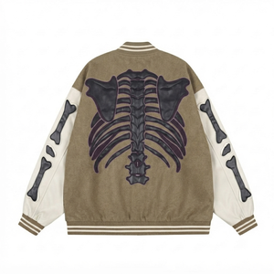 Blouson Bomber Varsity Homme avec Applique Squelette, Manches en Laine/Viscose, Style Urbain, Écologique, Coupe-Vent, Hiver - Product Image 2