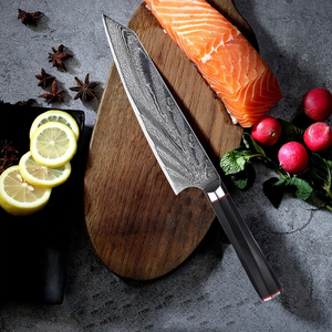 Couteau de chef en acier Damas artisanal de qualité supérieure, manche personnalisable, finition brossée extra-affûtée, passe au lave-vaisselle - LAMES DE PRESTIGE - Product Image 6