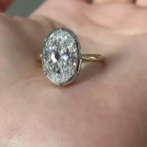 3Ct Oval Lab Grown IGI Certified Ring in 14k Yellow <b>Gold</b> Georgian Style Oval Cut Down Setting <b>Button</b> Back Diamond Ring with VVS - Product Image 2