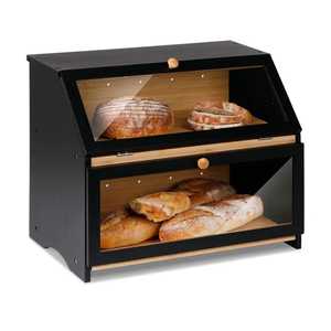 Vintage Dark Wood Bread <b>Box</b> 2 Tier <b>Drop</b> Down Storage Cabinet Bin Countertop Fresh Loaf Keeper Bakery Container - Product Image 3