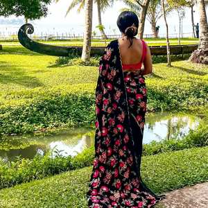 Hermoso vestido de noche sari con bordado de secuencia para fiestas - Product Image 3