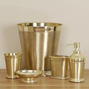 Indian Brass Bathroom Set With Traditional Craftsmanship Soap <b>Holder</b> Tumbler And <b>Toothbrush</b> Stand For Luxury Interiors - Product Image 1