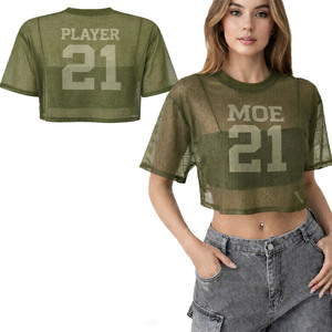 Maillot de sport court en maille transparente pour femme, léger en polyester, style streetwear, impression personnalisée pour équipe, OEM - Product Image 1