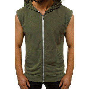 เสื้อกล้ามออกกำลังกายแบบมีซิปสำหรับผู้ชาย OEM แบบกำหนดเอง ผ้าฝ้ายฟลีซ มีกระเป๋าจิงโจ้ สีแดง - Product Image 1