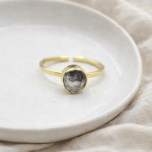 Natural Raw Herkimer Diamond <b>Quartz</b> Adjustable <b>Ring</b> Gold Plated Rough Crystal Gemstone Jewelry for Women - Product Image 2