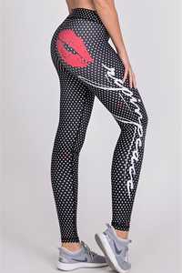 Leggings de Yoga de Cintura Alta con Estampado de Labios Rojos y Logotipo en Letras Blancas, Pantalones Deportivos Largos de Spandex/Nylon Ligeros - Product Image 4