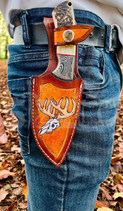 Couteau de chasse OEM Wirecut en acier Damas, couteau à dépecer, manche en bois de cerf, lame fixe, couteau de camping et d'extérieur EDC avec étui en cuir - Product Image 4