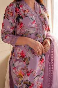 Ensemble Kurti et Dupatta Qunoot pour femme, élégant, multicolore, en georgette brodée, style indien pakistanais - Product Image 3