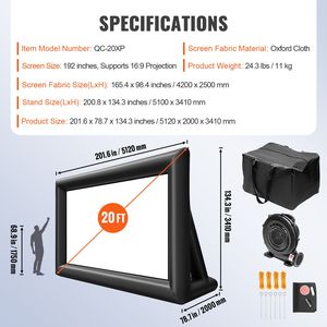 Schermo Gonfiabile per Proiezioni da 20 Piedi in Tessuto Oxford per Proiettore con Ventilatore da 350W - Product Image 5