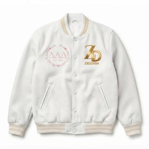 Blouson universitaire premium bicolore à col montant, style vintage streetwear décontracté unisexe, en polaire de luxe - Product Image 3