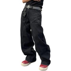 2025 hommes Y2K Baggy Hip Hop jean coupe ample avec sutures irrégulières jambe large et poches pantalon en jean confortable - Product Image 2