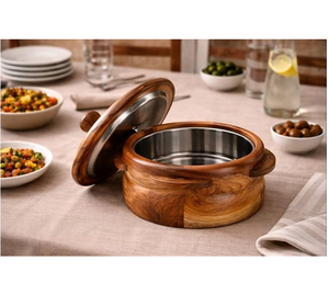 Handcrafted Wooden Hotpot with <b>Lid</b> Elegant Design For Party & hotels Dinner Table Food & Chapati Serving Casseroles <b>pot</b> - Product Image 5