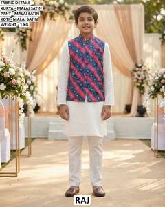 Conjunto de Kurta Tradicional Festivo para Hombre Little Prince Bandhani, de Satén Malai, Largo hasta el Suelo, de Secado Rápido, Estilo Indio/Pakistaní, para Bodas y Fiestas - Product Image 1