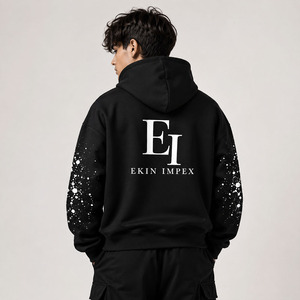 Sudadera con Capucha para Hombre, Personalizada, Negra, de Invierno, 100% Algodón, Estilo Holgado, con Pedrería, Forro Polar - Product Image 4