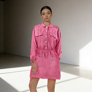 Vente flash sur Temu : jupe courte à fleurs brodées, taille élastique, style décontracté, au-dessus du genou, coupe évasée, avec poches, pour le printemps et l'été. - Product Image 4