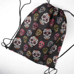 Mochila con Cordón Ajustable con Diseño de Calavera Mexicana para el Día de los Muertos y Halloween, Bolsa con Logos y Diseño Personalizado - Product Image 3