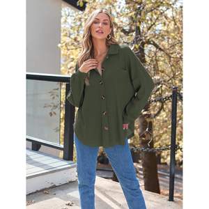 2025 abrigos de otoño 2025 para mujer, trajes de concierto de país a la moda, chaquetas de pana de punto con gofres, camisas con botones, Tops sólidos - Product Image 2