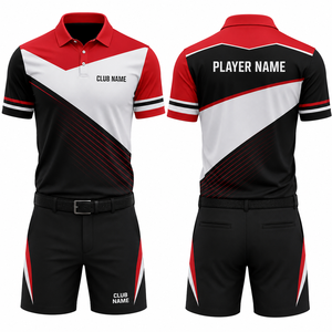 Ensemble de polo et short de golf sportif pour femme, rouge, noir, blanc, séchage rapide, tissu tricoté en spandex, dégradé de couleurs, col polo, élastique - Product Image 1