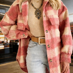 Oferta en Temu: Chaqueta a cuadros rosa para mujer, estilo holgado, con botones, a la moda, para otoño e invierno, estilo streetwear. - Product Image 5