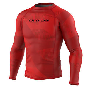Rashguard MMA BJJ para Adulto, de Colores Rojos Sólidos, Ajuste Muscular, para Gimnasio y Entrenamiento, Hecho en Pakistán, Lavado, de Secado Rápido, con Estampado Digital - Product Image 1