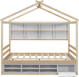 Lit superposé traditionnel en bois massif durable avec 6 étagères et toit intégré, écologique et naturel, pour chambre à coucher et salon - Product Image 4
