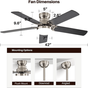 Ventilatore da soffitto LED da 42 pollici con 5 pale, motore DC reversibile silenzioso, telecomando e luce LED - Product Image 5
