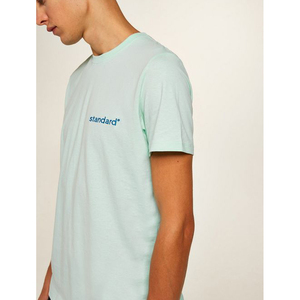 T-shirt décontracté pour homme, bleu clair, à manches courtes, col rond, en jersey de coton, avec motif imprimé lettres sur le devant - Product Image 4