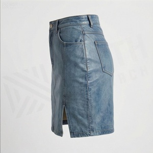 Jupe crayon en jean taille haute pour femme, mini, couleur unie, style décontracté avec poches, tissu délavé, à porter toute l'année - Product Image 3