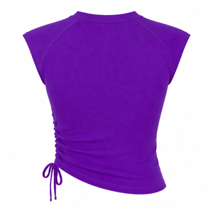 NCNW Sorority Women's Bling Rhinestone Ribbed Tank <b>Top</b> Ruched Side Crew Neck <b>Raglan</b> Cap Sleeve Casual Crop <b>Top</b> - Product Image 4