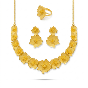 Juego de Collar Floral Chapado en Oro de 24K con Aretes y Anillo, Nuevo Diseño Clásico, Joyería Africana para Novia, Juego de Joyería de Boda para Mujer - Product Image 2