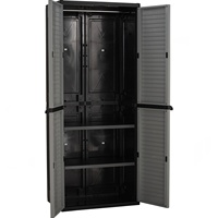 Armario Moderno de Plástico para Dormitorio, Ahorra Espacio, con Puertas Corredizas, Marco Negro, Muebles para el Hogar en Gris
