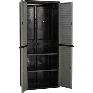 Armario de Plástico Moderno con Marco Negro y Gabinete de Almacenamiento Gris con Dos Puertas, Barra para Colgar Ropa, Organizador para Dormitorio - Product Image 2