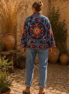 Chaqueta de algodón bordada a mano con diseño Suzani, estilo bohemio, artesanal, con estampado floral, para mujer, abrigo de invierno. - Product Image 5