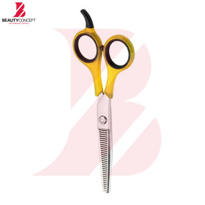 Tijeras de Peluquería Profesionales de Dos Tonos, Amarillo y Negro, con Mango de Plástico, Tijeras de Entresacar Cabello de Acero Inoxidable, Herramientas de Peluquería - Product Image 4