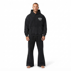 Conjunto Deportivo para Hombre, Corte Holgado, Lavado Ácido, Estilo Desgastado, Sudadera con Bolsillo Canguro y Pantalones Jogger de Pierna Ancha, Dos Piezas - Product Image 6