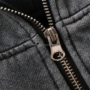 Sudadera con Capucha de Algodón 100% Lavado Ácido, Hombros Caídos, Impresión Personalizada, Media Cremallera, Estilo Ninja, para Hombre, Venta al Por Mayor - Product Image 5