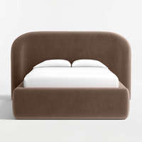 Tête de lit double contemporaine personnalisée en bois de manguier massif sculpté à la main, écologique et éclairée |   Lit de style hôtel de luxe entièrement équipé