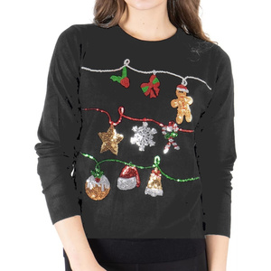 Custom Sequined <b>Christmas</b> Sweatshirt Festive Holiday Party Pullover Winter Apparel Sequin Glitter Xmas <b>Tree</b> Jumper <b>Tops</b> - Product Image 1