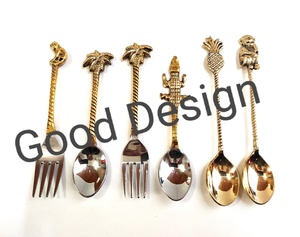 2021 Hot Selling High Quality Palm Tree Handle <b>Flatware</b> and Gold Teaspoon Cutlery Set - Product Image 3