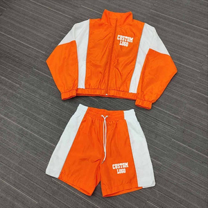 Custom Made Nylon Windbreaker <b>Jacket</b> and Jogging Shorts Set Casual 2-Piece Gym Fitness Gear for <b>Men</b> <b>Summer</b> - Product Image 1