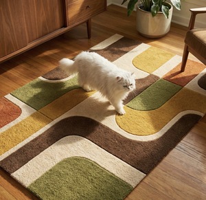 Alfombra de Lana Abstracta de Pelo Corto Hecha a Mano, Antibacteriana, Apta para Mascotas, Antideslizante y Ecológica - Product Image 4