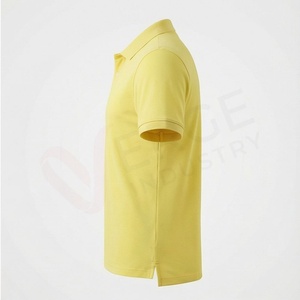 Polo en piqué 100% coton jaune à manches courtes pour homme, décontracté, respirant, coupe classique, design tricoté uni - Product Image 3