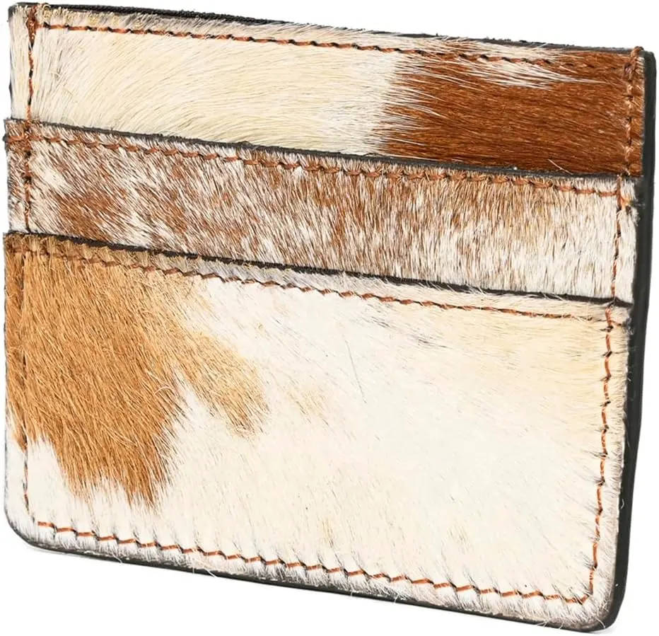 Capa de cartão unissex com caixa dupla para uso diário, cabelo genuíno feito à mão em couro unissex para viagens