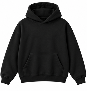 Sudadera con Capucha Extra Grande para Hombre, Color Negro Sólido, Felpa de Algodón, Sudadera Informal con Capucha, Corte Regular, Ropa de Otoño - Product Image 1