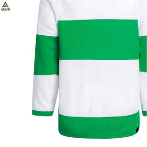 เสื้อฮอกกี้น้ำแข็งสีขาวเขียวแบบยูนิเซ็กซ์ คอวี แขนสั้น พิมพ์ลายแบบซับลิเมชั่นเป็นมิตรกับสิ่งแวดล้อม พร้อมสกรีนชื่อทีมตามสั่ง - Product Image 4