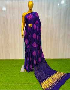 Sari en soie Gaji pure, fait main, deux tons, style Bandhani - Product Image 2